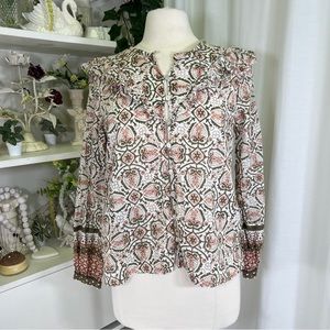 Cleobella Pink and Green Ella Blouse in Mosaic Block Print